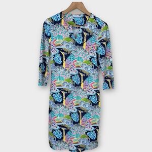 J Mclaughlin Carly Dress Womens Small Catalina Stretch $238 Navy Multi Paradise‎